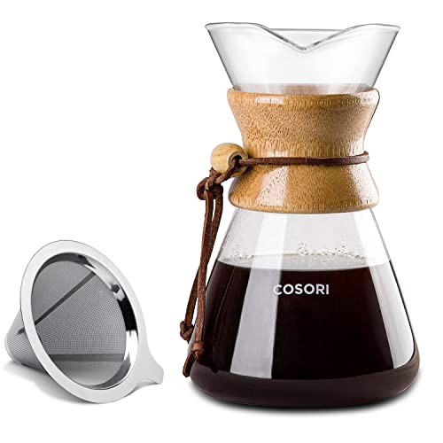 COSORI Pour Over Coffee Maker with Double Layer Stainless Steel Filter, 8-Cup, Drip Coffee Maker, Coffee Dripper Brewer, Christmas Gifts, High Heat Resistant Carafe, also for Camping, Hiking