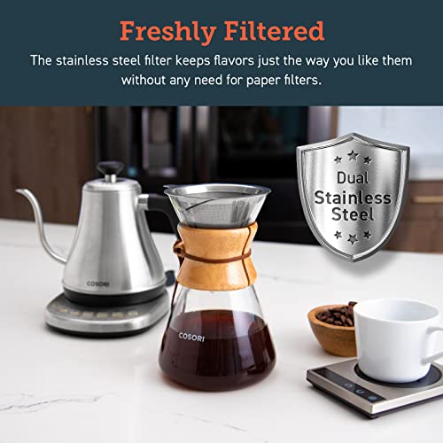 COSORI Pour Over Coffee Maker with Double Layer Stainless Steel Filter, 8-Cup, Drip Coffee Maker, Coffee Dripper Brewer, Christmas Gifts, High Heat Resistant Carafe, also for Camping, Hiking