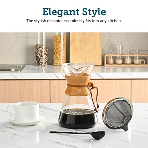 COSORI Pour Over Coffee Maker with Double Layer Stainless Steel Filter, 8-Cup, Drip Coffee Maker, Coffee Dripper Brewer, Christmas Gifts, High Heat Resistant Carafe, also for Camping, Hiking
