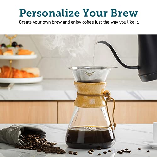 COSORI Pour Over Coffee Maker with Double Layer Stainless Steel Filter, 8-Cup, Drip Coffee Maker, Coffee Dripper Brewer, Christmas Gifts, High Heat Resistant Carafe, also for Camping, Hiking