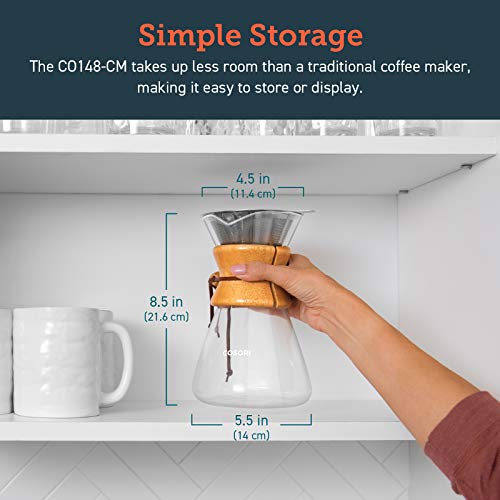 COSORI Pour Over Coffee Maker with Double Layer Stainless Steel Filter, 8-Cup, Drip Coffee Maker, Coffee Dripper Brewer, Christmas Gifts, High Heat Resistant Carafe, also for Camping, Hiking