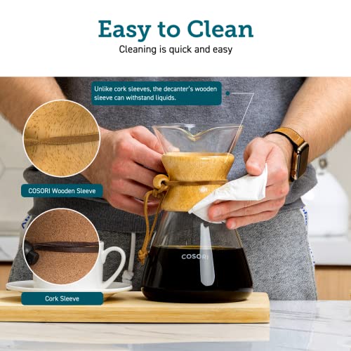 COSORI Pour Over Coffee Maker with Double Layer Stainless Steel Filter, 8-Cup, Drip Coffee Maker, Coffee Dripper Brewer, Christmas Gifts, High Heat Resistant Carafe, also for Camping, Hiking